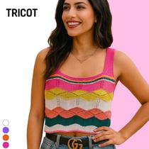 Top Cropped Tricot Alças Largas com Caimento Justo Malha Confortável para Verão