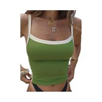 Top Cropped Verde Sem Mangas Em Tricô Para Mulheres, Sexy, Básico, Com Patchwork, Casual De Verão,
