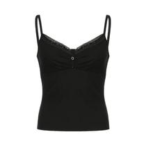 Top Cropped Vintage Preto Y2K Sem Mangas Com Botões, Sexy, Com Pregas, Casual, Básico, Estilo Corset