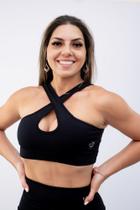Top cruzado na frente fitness academia preto