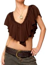 Top curto Awoscut Vintage Boho com babados, decote em V, costas abertas Top curto Awoscut Vintage Boho com babados, decote em V, costas abertas