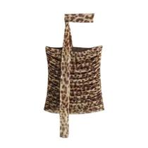 Top Curto Com Estampa De Leopardo, Tule Franzido, Ombro De Fora, Costas Nuas, Halter, Para Mulheres,