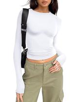 Top curto de manga comprida, moderno Queen White para mulheres Top curto de manga comprida, moderno Queen White para mulheres
