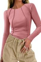Top curto feminino KIRUNDO Slim Fit, manga comprida, malha canelada