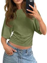 Top curto Tankaneo feminino de manga curta de verão verde militar Top curto Tankaneo feminino de manga curta de verão verde militar