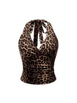 Top curto WDIRARA com estampa de leopardo sem mangas para mulheres Top curto WDIRARA com estampa de leopardo sem mangas para mulheres