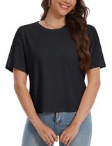 Top curto YUCOLEN preto folgado UPF50+ de manga curta para mulher