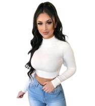 Top de Academia Térmico Cropped Feminino Moda Fitness Outono Inverno Manga Longa Gola Alta - kgente