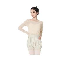 Top de balé feminino manga plissada camisa de dança verão recortado roupa de dança justa