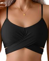 Top de biquíni Amy Babe 2026 Twist Front, decote em V, acolchoado, preto, feminino