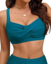 Top de biquíni Amy Babe Twist acolchoado frontal para mulheres azul-petróleo