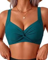 Top de biquíni Amy Babe Twist Front com decote em V acolchoado Push Up Teal Top de biquíni Amy Babe Twist Front com decote em V acolchoado Push Up Teal