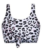 Top de biquíni com gola redonda com nó frontal, leopardo, branco XXL Top de biquíni com gola redonda com nó frontal, leopardo, branco XXL