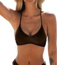 Top de biquíni CUPSHE para mulheres, roupa de banho com decote em V, chocolate XS Top de biquíni CUPSHE para mulheres, roupa de banho com decote em V, chocolate XS