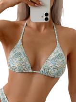 Top de biquíni Milumia com estampa floral triangular azul para mulheres Top de biquíni Milumia com estampa floral triangular azul para mulheres