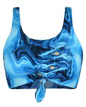 Top de biquíni para mulheres fluidBlue, gola redonda, com nó na frente