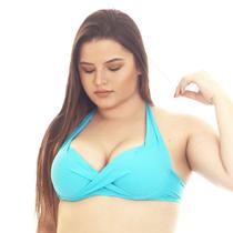 Top de Biquíni Plus Size Meia Taça com Bojo Transpassado