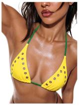 Top de biquíni SOLY HUX Grommet Eyelet Halter, sem encosto, amarelo Top de biquíni SOLY HUX Grommet Eyelet Halter, sem encosto, amarelo
