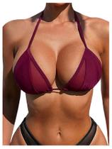 Top de biquíni Verdusa Mirco Mesh, sem encosto, vermelho, violeta, XS
