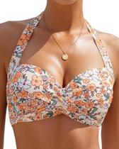Top de biquíni VividHarbor Retro Twist Front Push Up Amarelo Floral Top de biquíni VividHarbor Retro Twist Front Push Up Amarelo Floral