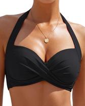 Top de biquíni VividHarbor Retro Twist Front Push Up para mulheres negras Top de biquíni VividHarbor Retro Twist Front Push Up para mulheres negras