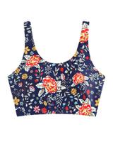 Top de biquíni ZAFUL Front Knot Crop Tankini acolchoado azul floral