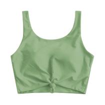 Top de biquíni ZAFUL Front Knot Crop, tanquíni acolchoado, cinza C, verde 3GG