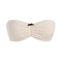 Top de biquíni ZAFUL, sem alças, texturizado, laço franzido, bege