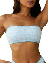 Top de biquíni ZAFUL Texturizado Bandeau sem alças azul M