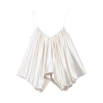 Top De Camisola Plissada Com Textura De Cetim Para Mulheres Casual Verão 2025 Sexy E Elegante