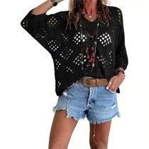 Top de crochê feminino estilo boêmio bege com decote em V preto tamanho L Top de crochê feminino estilo boêmio bege com decote em V preto tamanho L
