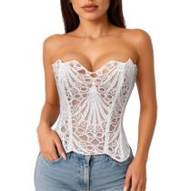 Top de espartilho LEACOOLKEY, renda floral transparente texturizada