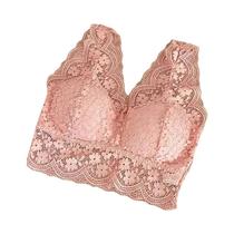 Top De Lingerie Feminina Com Decote Em V Profundo E Renda, Sem Arame, Almofadado, Camisola Com