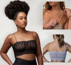 Top de Renda com Forro Yohn Sem Bojo Tapa Decote Elegante P ao Plus Size Alça Regulável para Festa