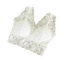 Top De Renda Feminino Com Decote Em V Profundo, Almofadado, Sem Arame, Cropped, Bralette Sexy,