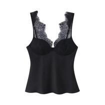 Top De Seda Texturizada De Inverno Com Decote Em Coração E Alças Finas Estilo Europeu-Americano Top De Seda Texturizada De Inverno Com Decote Em Coração E Alças Finas Estilo Europeu-Americano