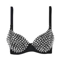Top De Sutiã Feminino Sexy Com Strass E Rebites Metálicos Estilo Steampunk Para Dança, Performance E Top De Sutiã Feminino Sexy Com Strass E Rebites Metálicos Estilo Steampunk Para Dança, Performance E