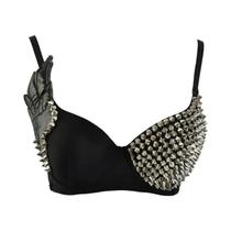 Top De Sutiã Push up Gótico Prateado Com Rebites, Estilo Rave Punk Rock, Bralette Com Spikes,