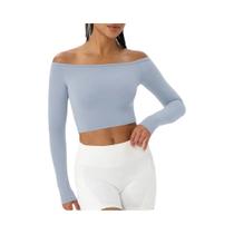 Top De Yoga Feminino Sexy Com Ombros Descidos, Secagem Rápida, Manga Longa Para Academia E Corrida Top De Yoga Feminino Sexy Com Ombros Descidos, Secagem Rápida, Manga Longa Para Academia E Corrida
