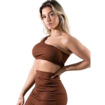 Top Diluxo Laço Um Ombro Só Marrom