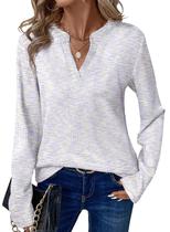 Top Dokotoo Waffle Knit com decote em V e manga comprida para mulheres roxa GG