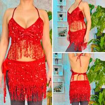 Top e Cinto em Paetê com Franjas - Dança do Ventre/carnaval - Pronta Entrega TCFPE-3
