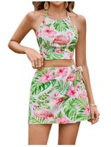 Top e shorts femininos Outfit SweatyRocks com estampa tropical