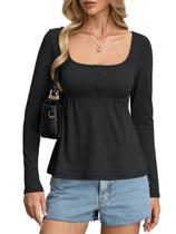 Top EasyGala para mulher Babydoll, manga comprida, peplum, preta M Top EasyGala para mulher Babydoll, manga comprida, peplum, preta M
