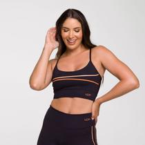 Top Essence Poliamida Preto com Estampa Laranja e Telinha na