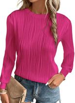 Top EVALESS feminino com gola redonda e manga comprida texturizada em malha vermelha