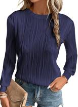 Top EVALESS feminino de manga comprida e gola redonda azul marinho XXL