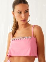 Top Faixa Com Bordado Manual OPEN FEMININO Top Faixa Com Bordado Manual OPEN FEMININO