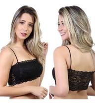 Top Faixa Renda Cropped Rendado Bojo Bustiê Feminino Alça - Miamore