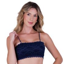 Top Faixa Rendado com Bojo Cor:Azul MarinhoTamanho:GG
